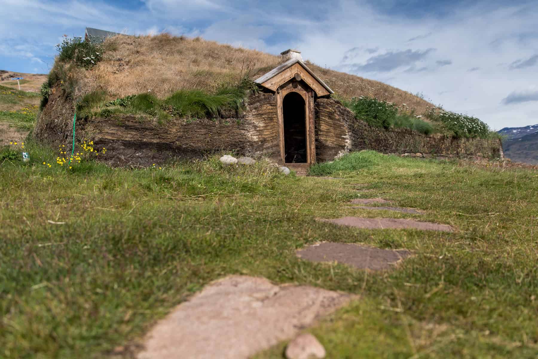 A reconstructed Norse longhouse in Qassiarsuk, near Narsarsuaq South Greenland