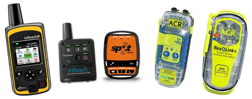 Several types of personal locator beacons (PLBs) - a must for safety on the Arctic Circle Trail