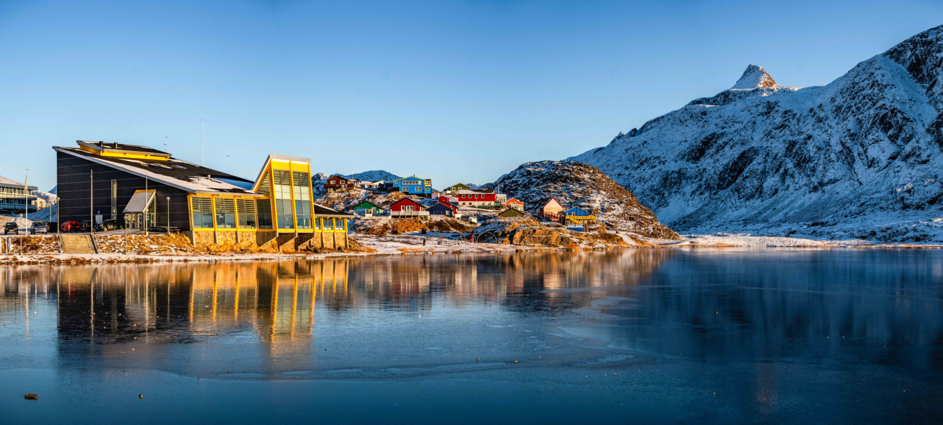 Taseralik Culture Centre and lake in central Sisimiut