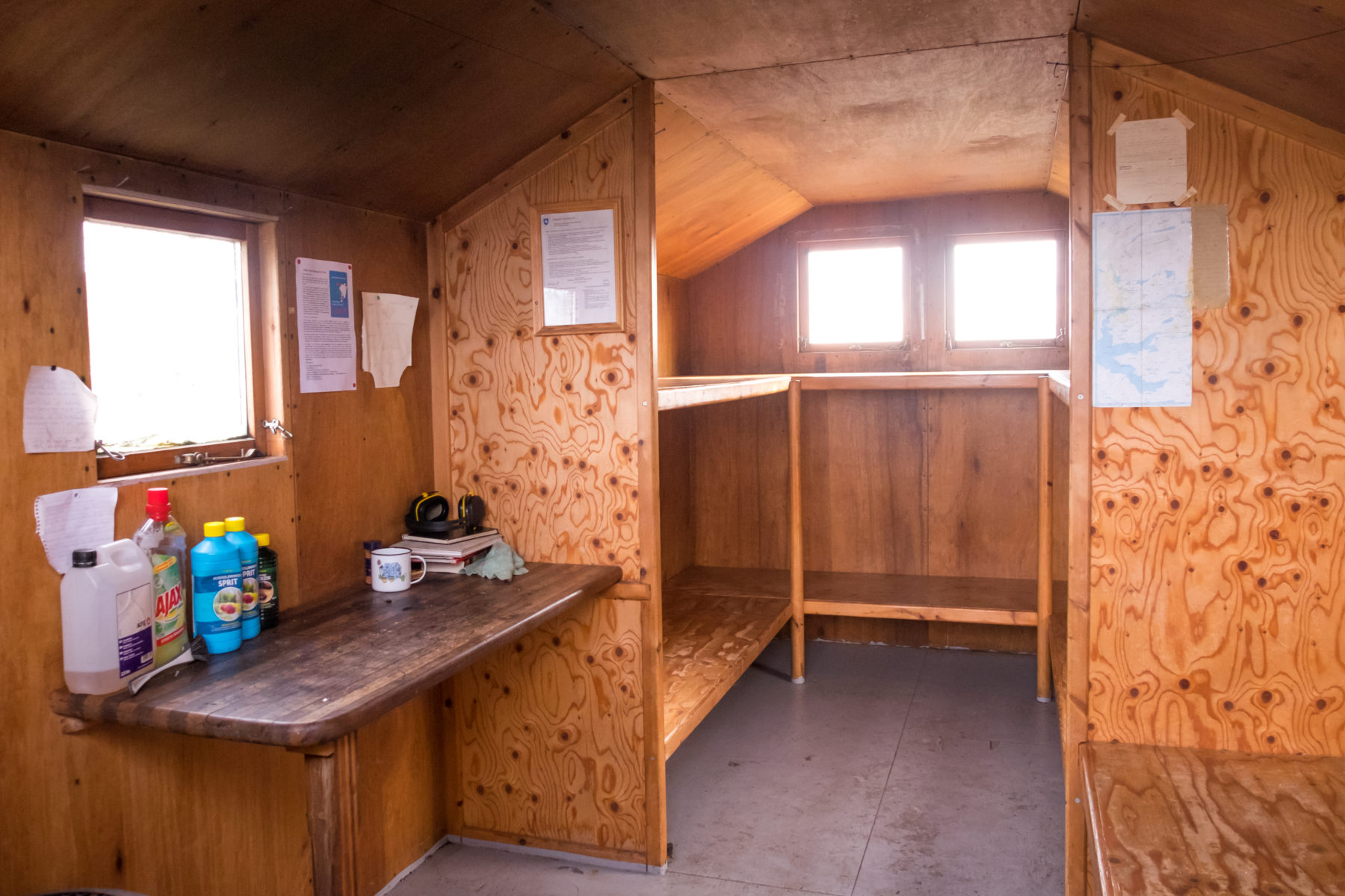 Inside Ikkattooq hut on the Arctic Circle Trail
