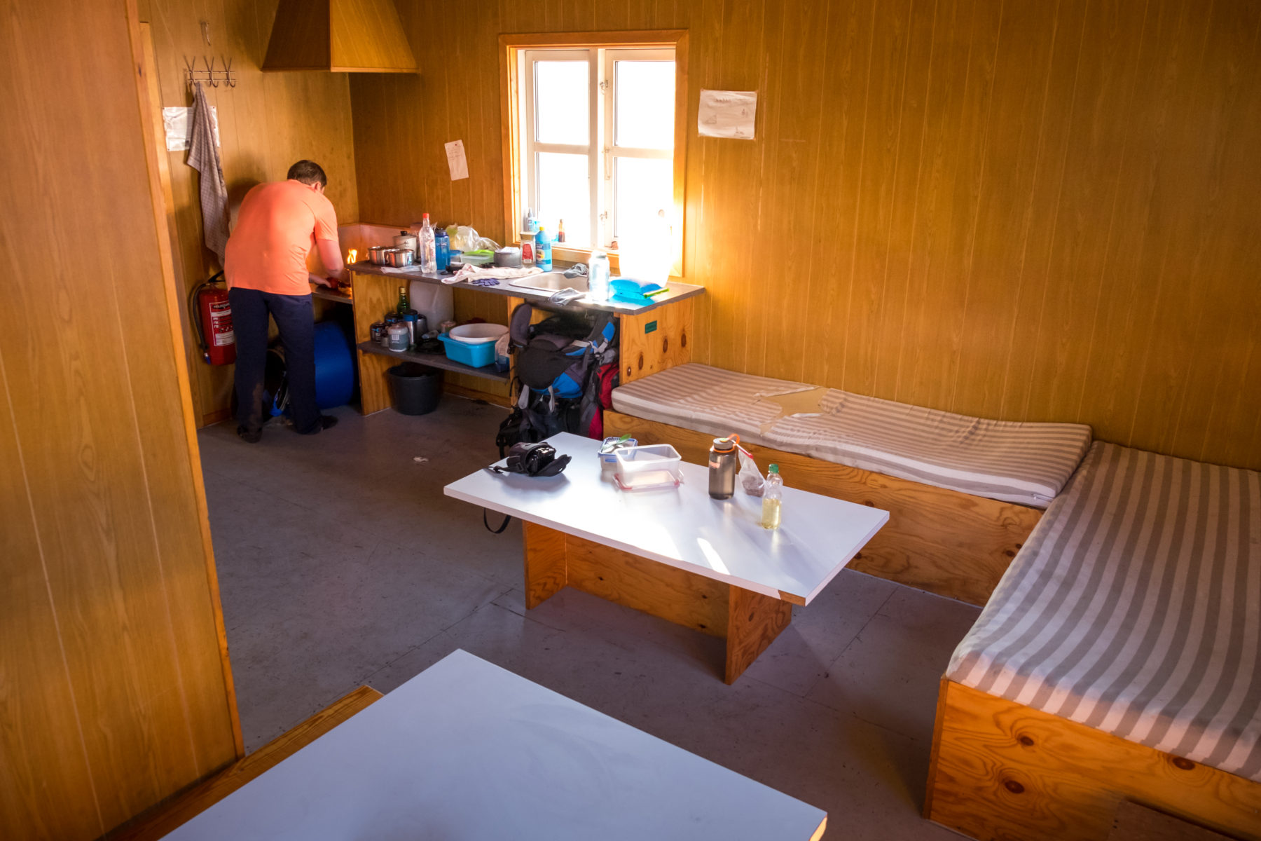 Inside eating area Innajuatooq II hut - the Lake House - on the Arctic Circle Trail