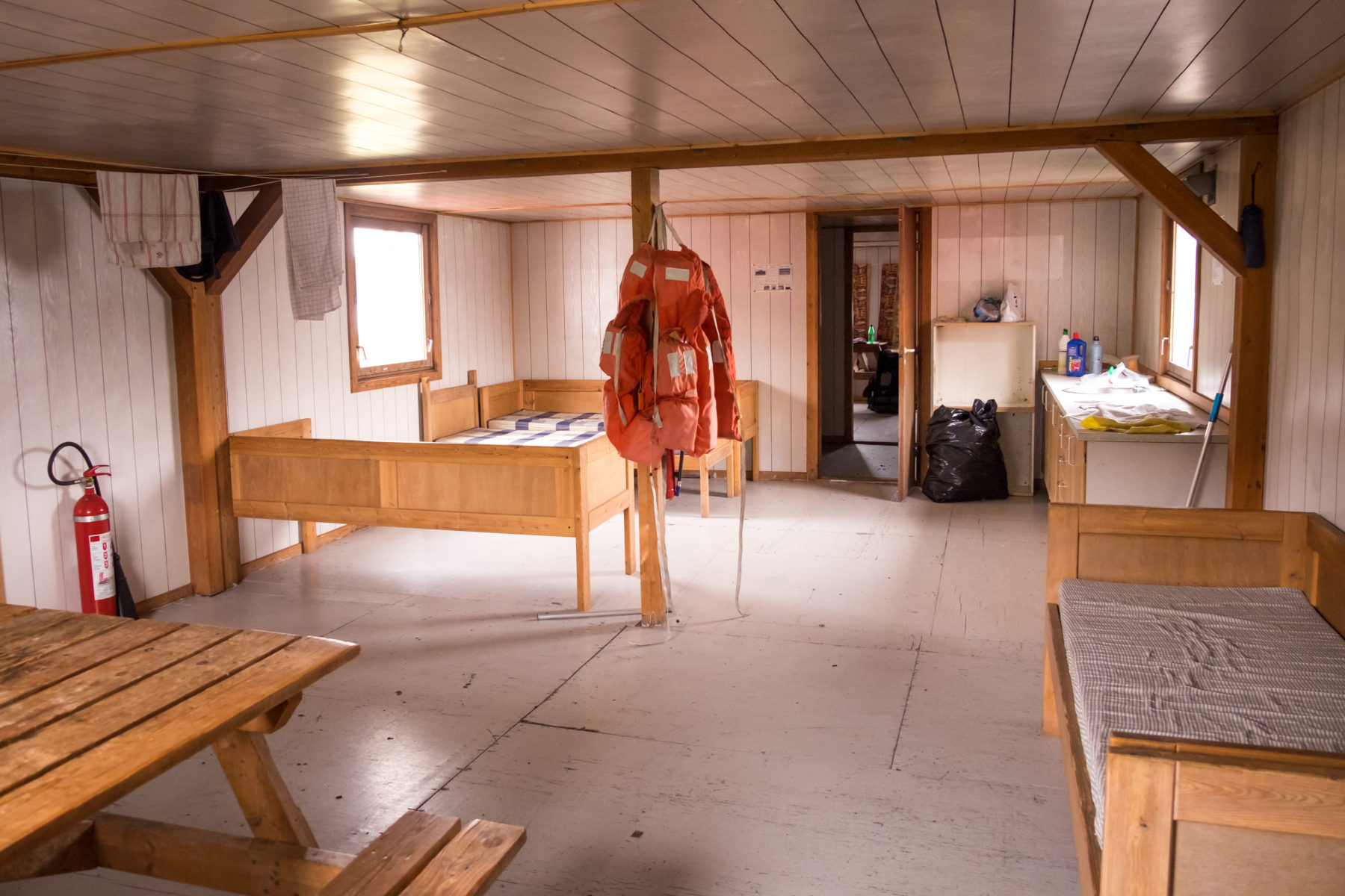 Inside Canoe Centre hut on the Arctic Circle Trail