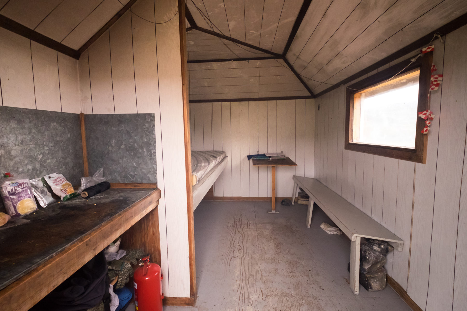 Inside Kattifik hut on the Arctic Circle Trail