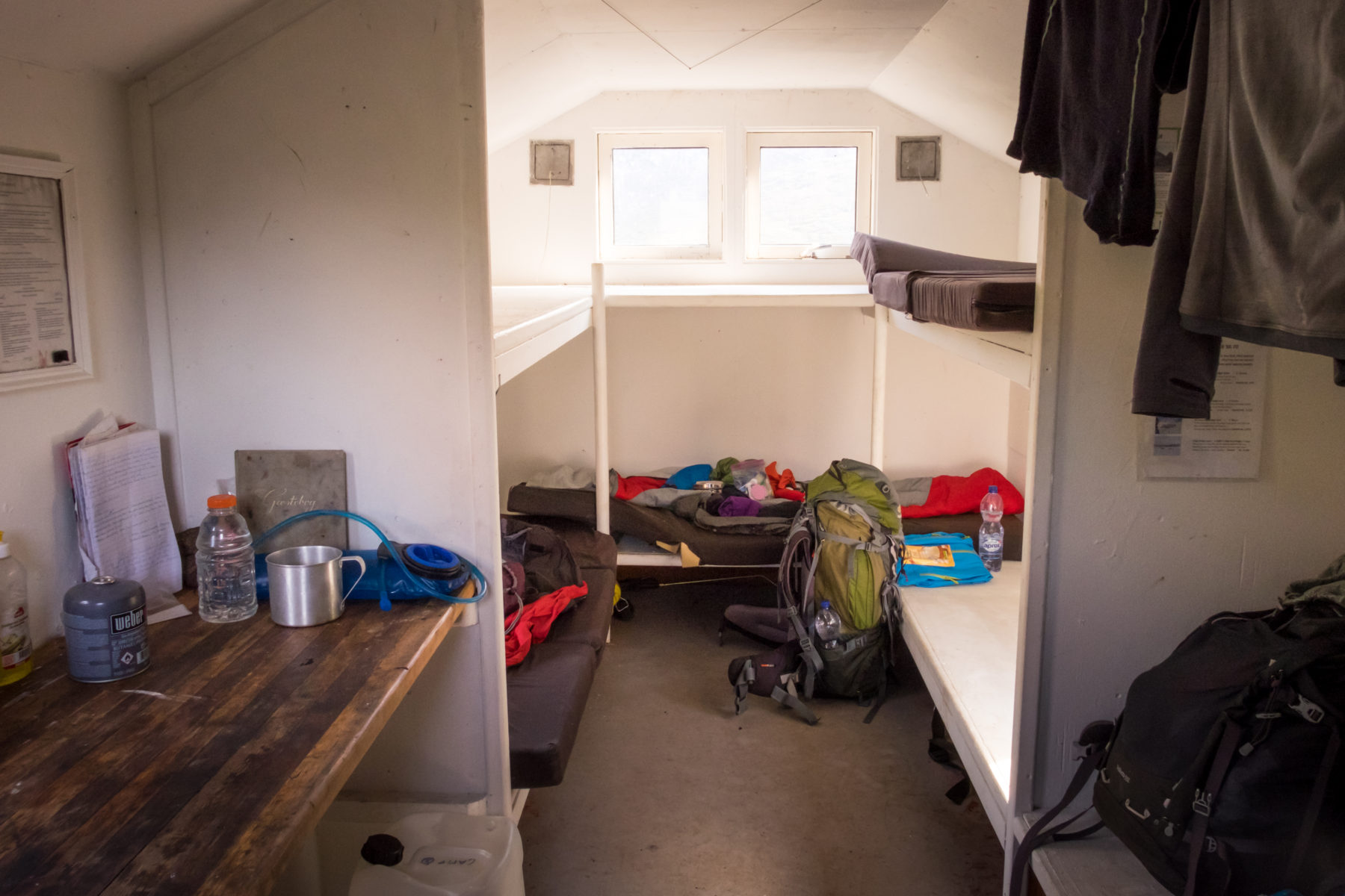 Inside Nerumaq hut on the Arctic Circle Trail