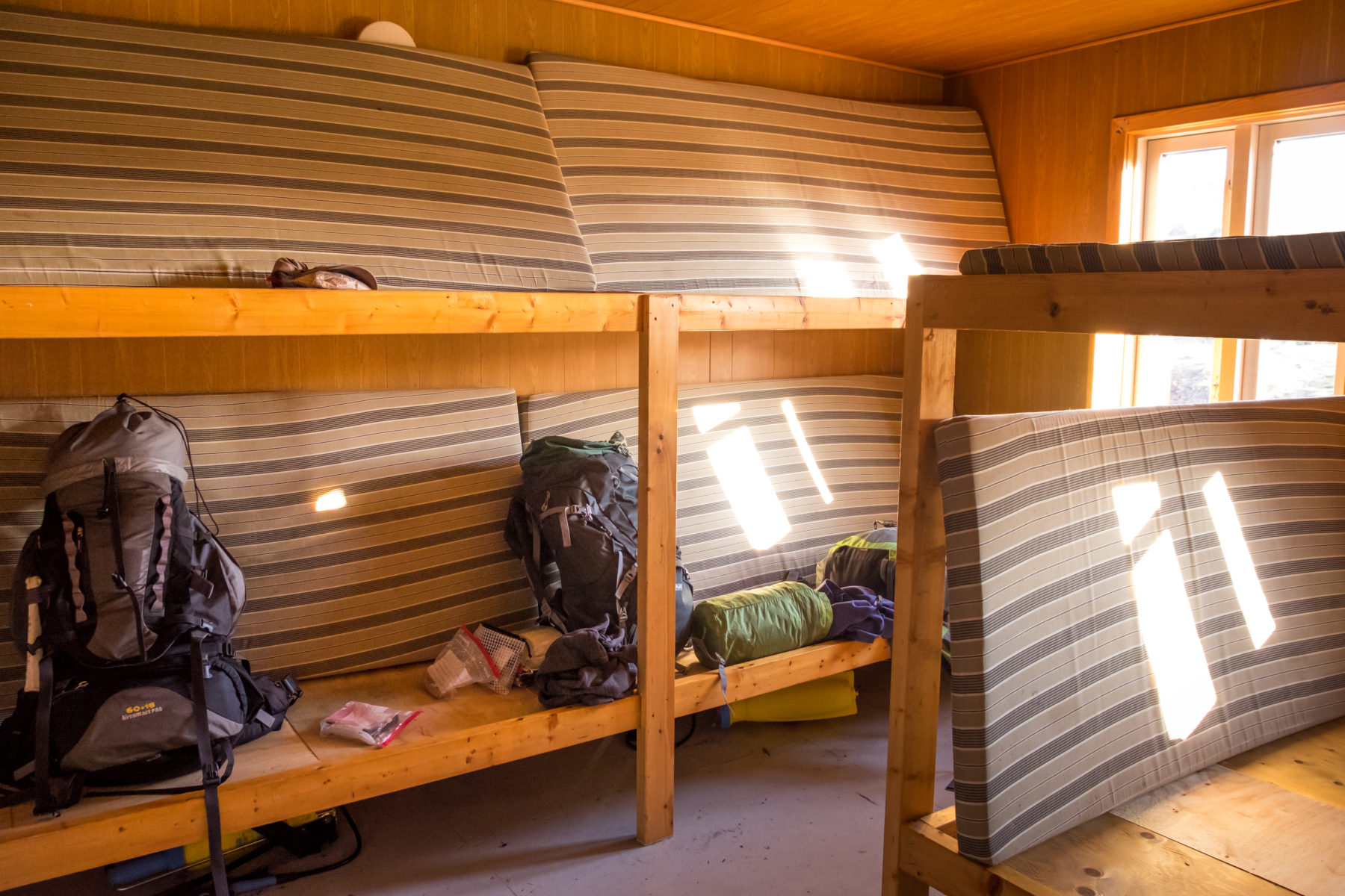 Inside sleeping area Innajuatooq II hut - the Lake House - on the Arctic Circle Trail